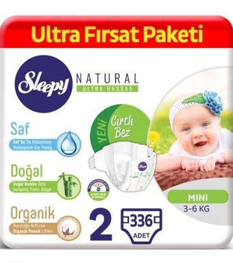 Sleepy Natural 2 Numara Bantlı Bebek Bezi 336'lı