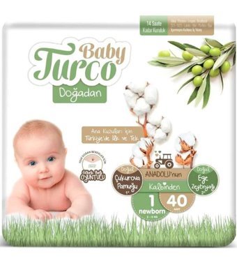Baby Turco Doğadan 1 Numara Bantlı Bebek Bezi 40'lı