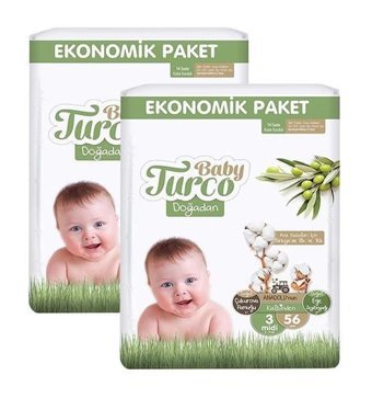 Baby Turco Doğadan 3 Numara Bantlı Bebek Bezi 2x56'lı