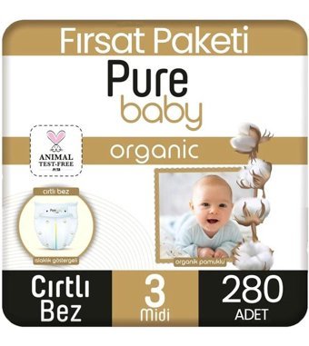 Pure Baby Organik 3 Numara Organik Bantlı Bebek Bezi 5x56'lı