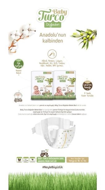 Baby Turco Doğadan 1 Numara Bantlı Bebek Bezi 320'li