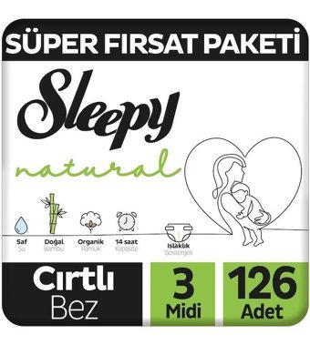 Sleepy Natural 3 Numara Bantlı Bebek Bezi 126'lı