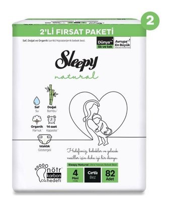 Sleepy Natural 4 Numara Bantlı Bebek Bezi 164'lü