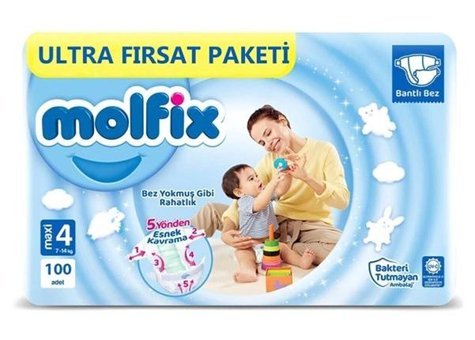 Molfix Pure Soft 4 Numara Bantlı Bebek Bezi 2x100'lü