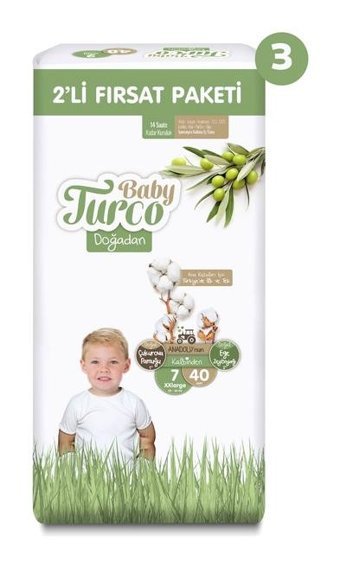 Baby Turco Doğadan 7 Numara Bantlı Bebek Bezi 120'li