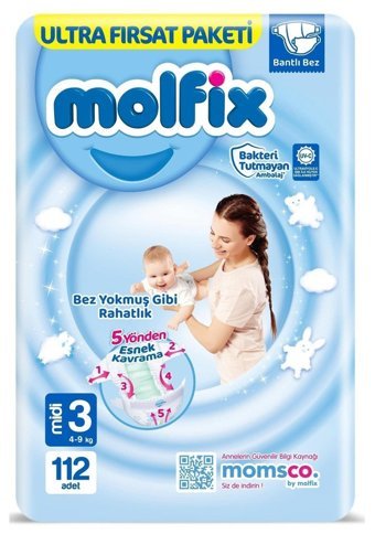 Molfix 3 Numara Bantlı Bebek Bezi 112'li
