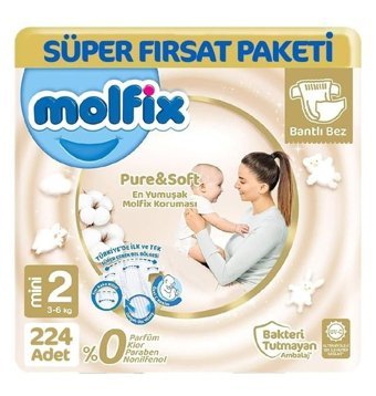 Molfix Pure Soft 2 Numara Bantlı Bebek Bezi 2x112'li