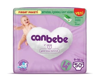 Canbebe 4+ Numara Bantlı Bebek Bezi 250'li