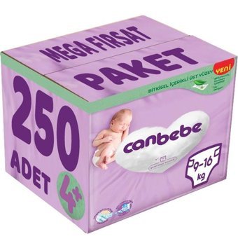 Canbebe 4+ Numara Bantlı Bebek Bezi 250'li