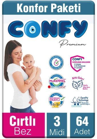 Confy Premium 3 Numara Bantlı Bebek Bezi 64'lü