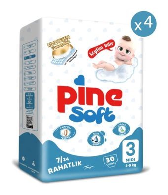 Pine Soft 3 Numara Bantlı Bebek Bezi 120'li
