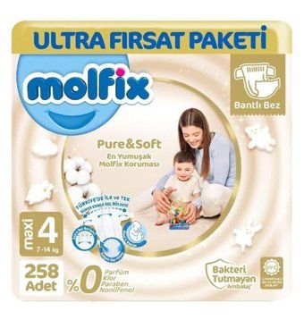 Molfix Pure Soft 4 Numara Bantlı Bebek Bezi 3x86'lı