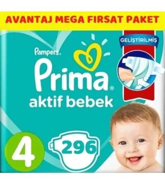Prima Pampers 4 Numara Bantlı Bebek Bezi 296'lı