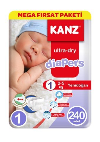 Kanz Diapers 1 Numara Bantlı Bebek Bezi 240'lı
