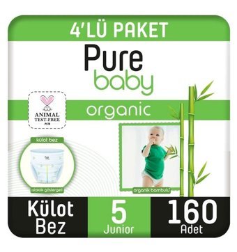 Pure Baby Organik 5 Numara Organik Külot Bebek Bezi 160'lı