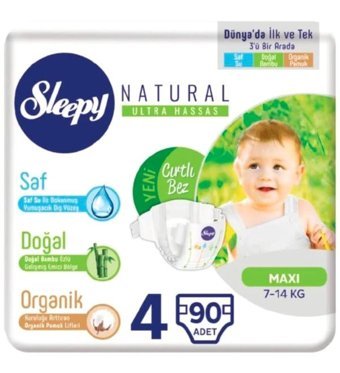 Sleepy Natural 4 Numara Bantlı Bebek Bezi 90'lı