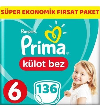 Prima Pampers 6 Numara Külot Bebek Bezi 136'lı