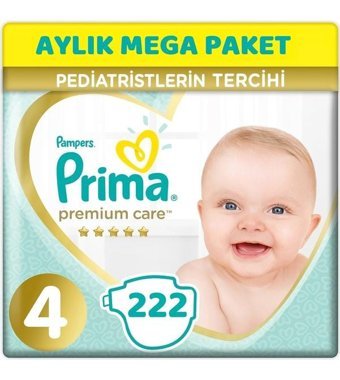 Prima Premium Care 4 Numara Bantlı Bebek Bezi 222'li