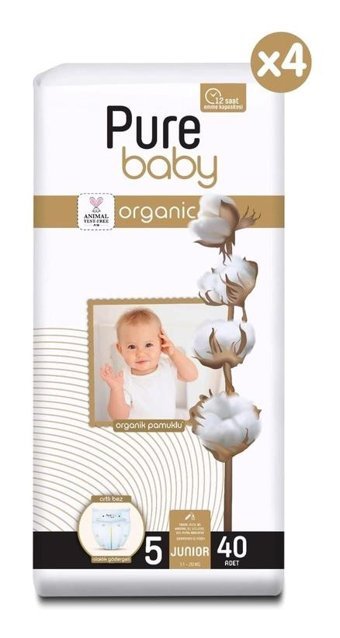Pure Baby Organik 5 Numara Organik Bantlı Bebek Bezi 160'lı