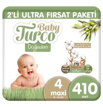 Baby Turco Doğadan 4 Numara Bantlı Bebek Bezi 410'lu