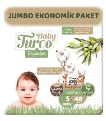 Baby Turco Doğadan 5 Numara Bantlı Bebek Bezi 48'li