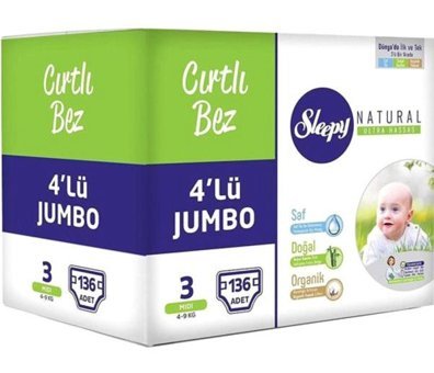 Sleepy Natural 3 Numara Bantlı Bebek Bezi 136'lı