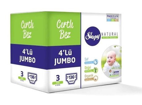 Sleepy Natural 3 Numara Bantlı Bebek Bezi 136'lı