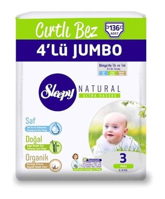 Sleepy Natural 3 Numara Bantlı Bebek Bezi 136'lı