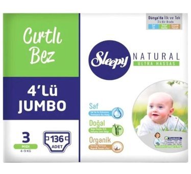 Sleepy Natural 3 Numara Bantlı Bebek Bezi 136'lı