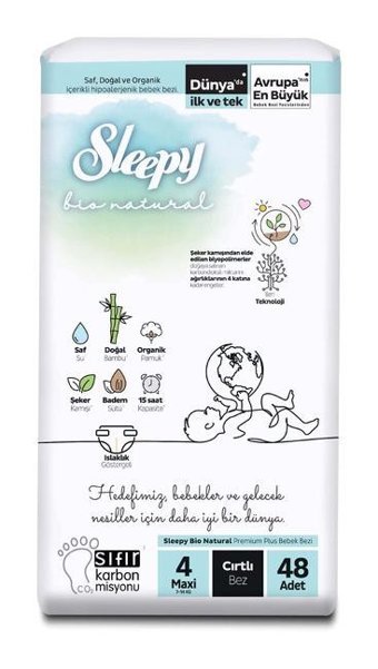 Sleepy Bio Natural 4 Numara Bantlı Bebek Bezi 48'li