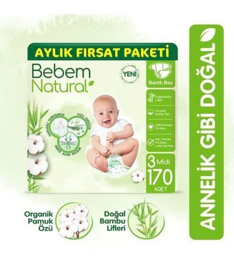 Bebem Natural 3 Numara Bantlı Bebek Bezi 170'li