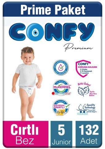 Confy Premium 5 Numara Bantlı Bebek Bezi 132'li