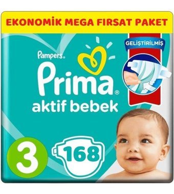 Prima 3 Numara Bantlı Bebek Bezi 168'li
