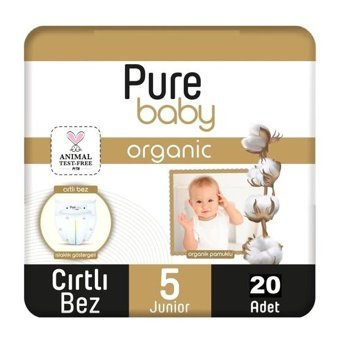 Pure Baby Organic 5 Numara Organik Bantlı Bebek Bezi 20'li