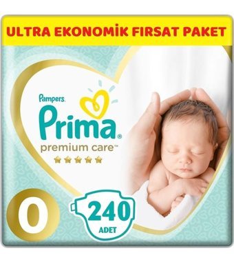 Prima Premium Care 0 Numara Bantlı Bebek Bezi 240'lı