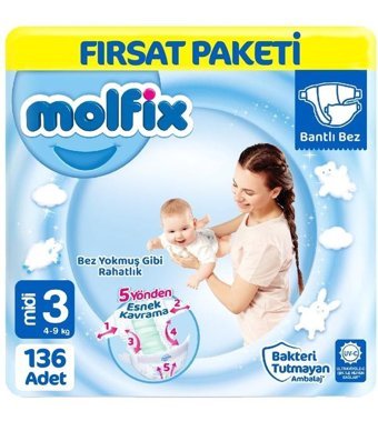 Molfix 3 Numara Bantlı Bebek Bezi 68'li