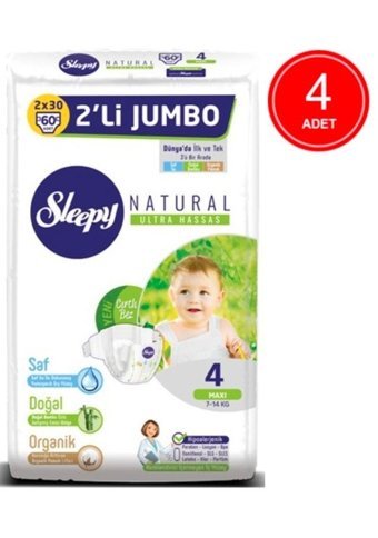 Sleepy Natural 4 Numara Bantlı Bebek Bezi 4x60'lı