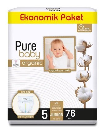 Pure Baby Organik 5 Numara Organik Bantlı Bebek Bezi 76'lı