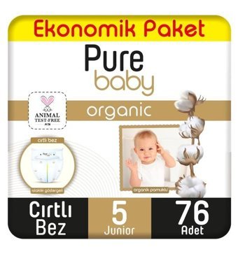 Pure Baby Organik 5 Numara Organik Bantlı Bebek Bezi 76'lı