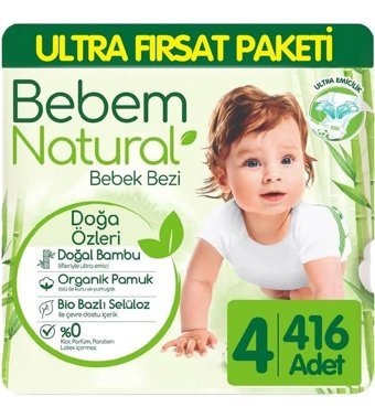 Bebem Natural 4 Numara Bantlı Bebek Bezi 4x104'lü