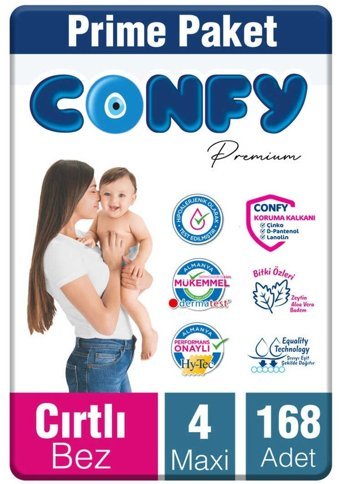 Confy Premium 4 Numara Bantlı Bebek Bezi 168'li