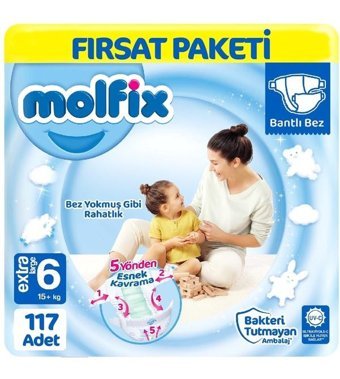 Molfix 6 Numara Bantlı Bebek Bezi 3x39'lu