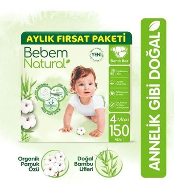 Bebem Natural 4 Numara Bantlı Bebek Bezi 150'li