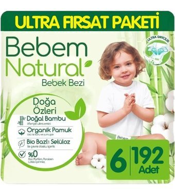 Bebem Natural 6 Numara Bantlı Bebek Bezi 3x64'lü