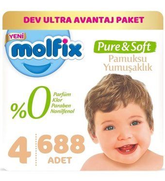 Molfix Pure Soft 4 Numara Bantlı Bebek Bezi 688'li