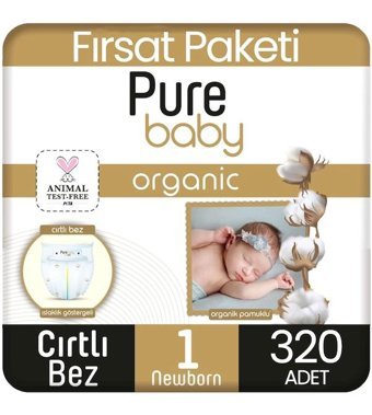 Pure Baby Organik 1 Numara Organik Bantlı Bebek Bezi 5x64'lü