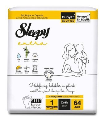 Sleepy Extra 1 Numara Bantlı Bebek Bezi 64'lü