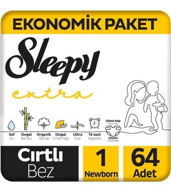 Sleepy Extra 1 Numara Bantlı Bebek Bezi 64'lü