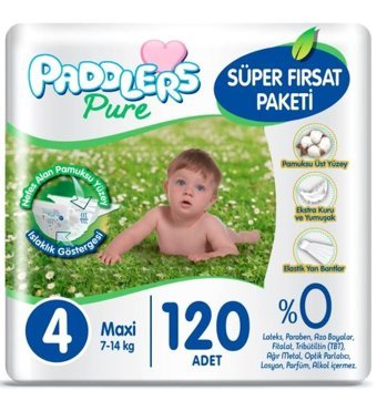Paddlers Pure 4 Numara Bantlı Bebek Bezi 120'li