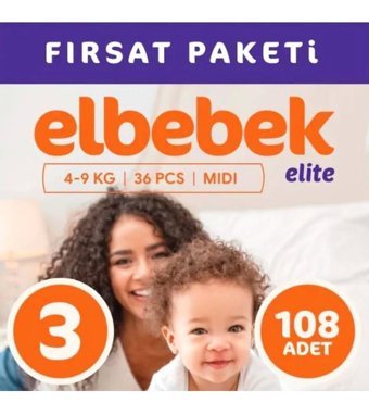Elbebek Elite 3 Numara Bantlı Bebek Bezi 108'li
